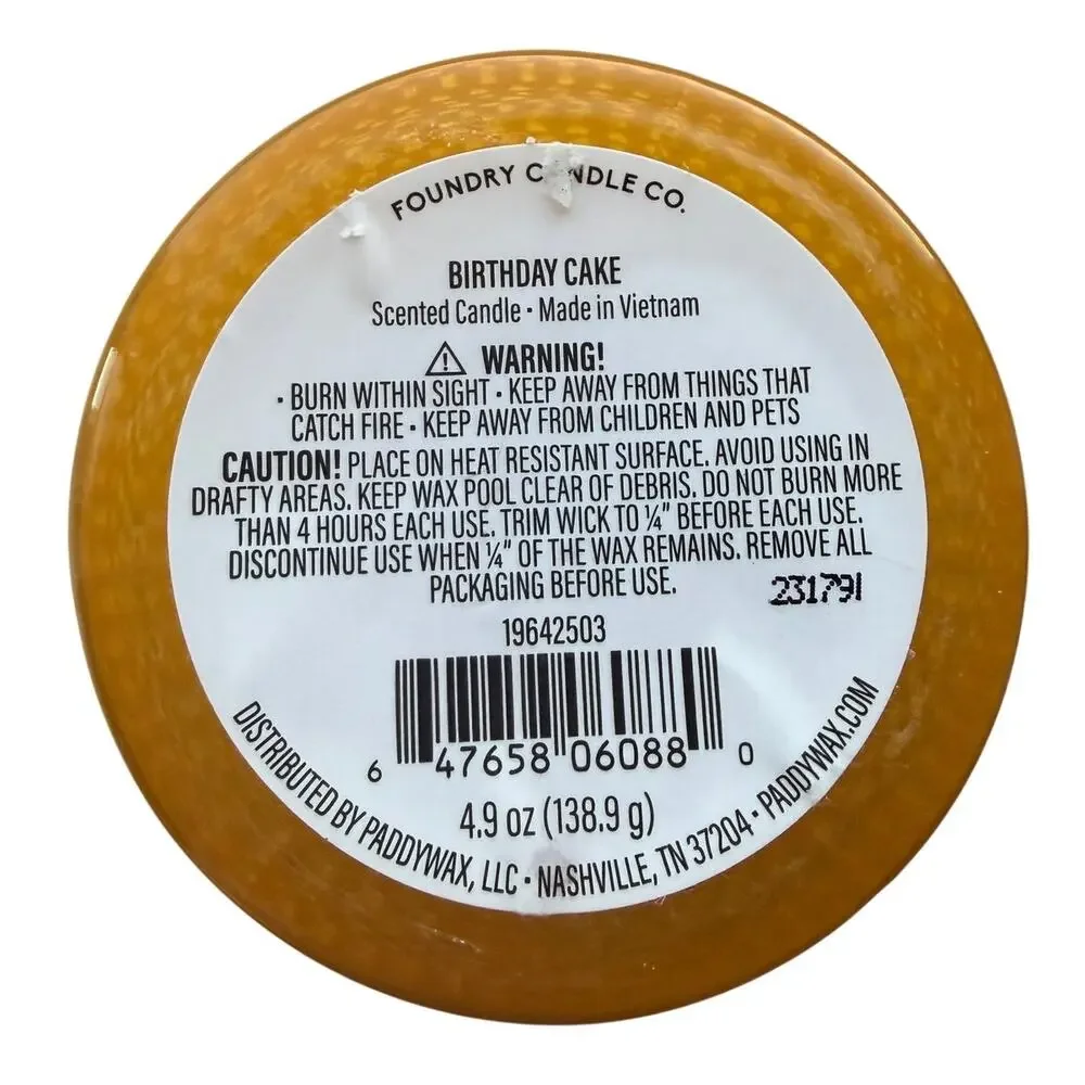 Foundry Candle Co. Birthday Cake 4.9oz Scented Candle in Hobnail Textured Glass